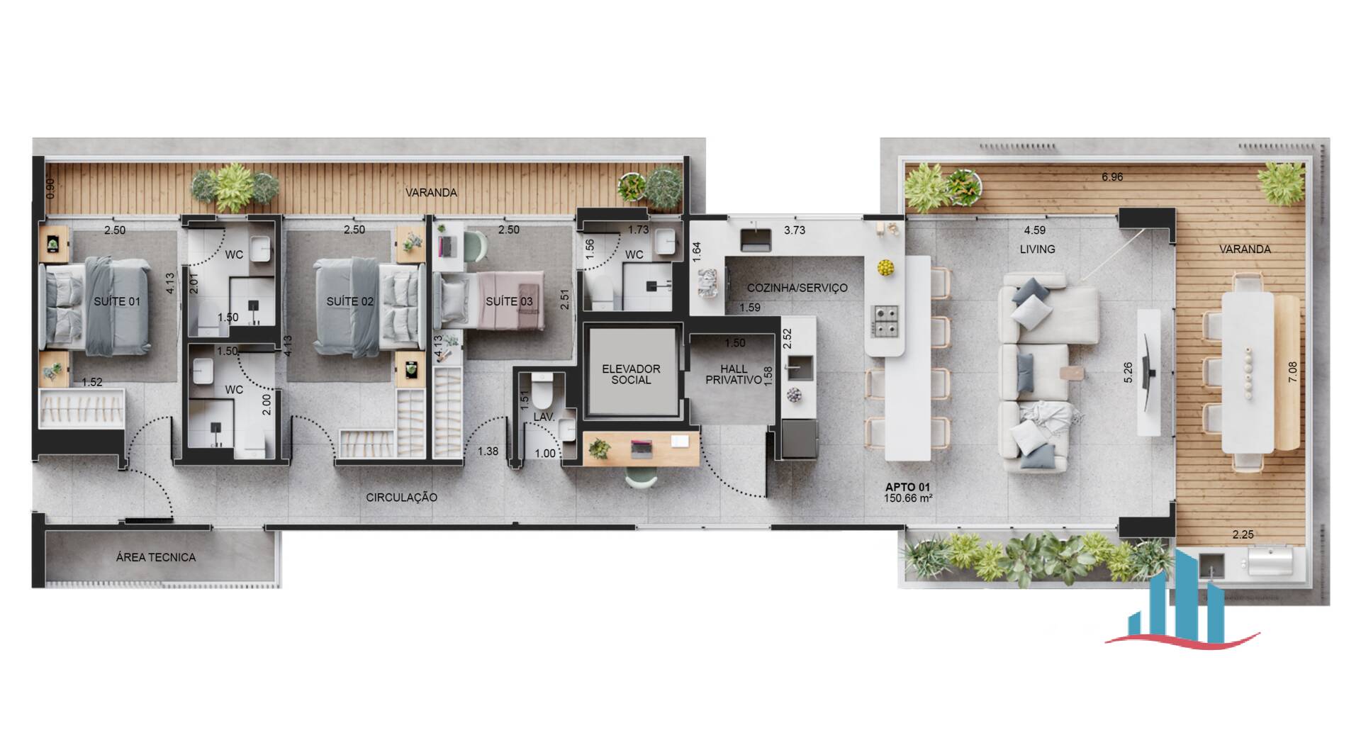 Apartamento à venda com 3 quartos, 150m² - Foto 4